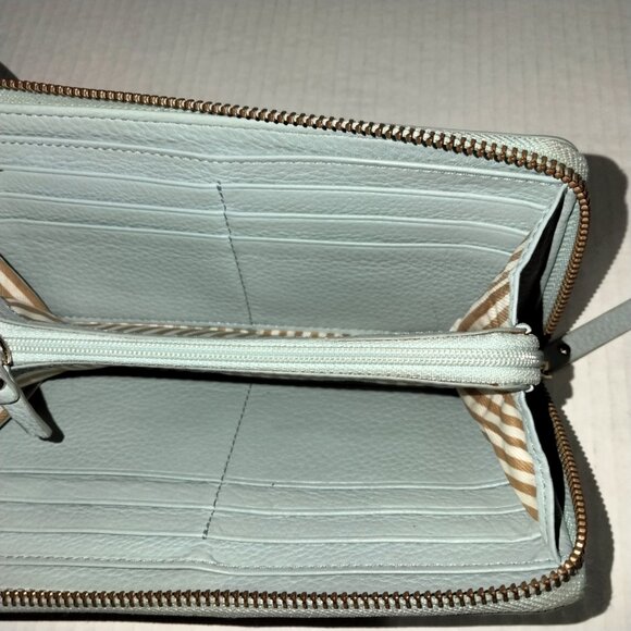 Kate Spade New York Zip Around Wallet, Travel Organizer, Pebbled Blue Leather - Picture 5 of 9